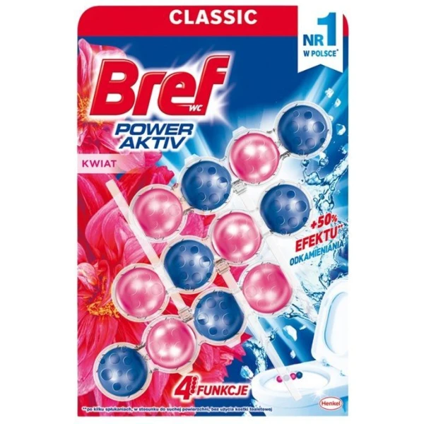 Bref WC Power Activ Classic, zawieszka toaletowa, Flower, 3x50g