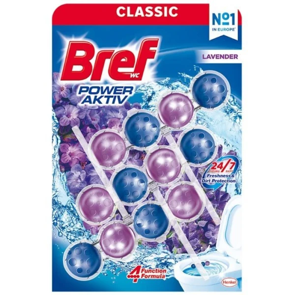 Bref WC Power Activ Classic, zawieszka toaletowa, Lavender, 3x50g