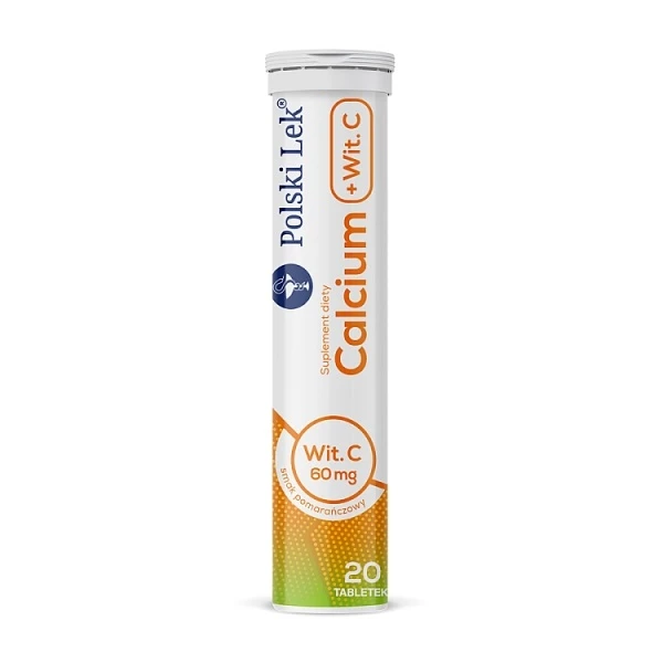 Calcium + Witamina C, smak pomarańczowy, 20 tabletek musujących