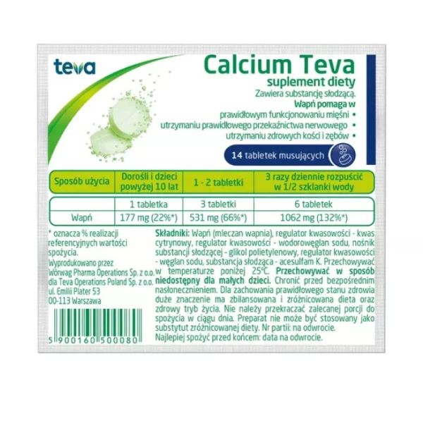 Calcium Teva, 14 tabletek musujących