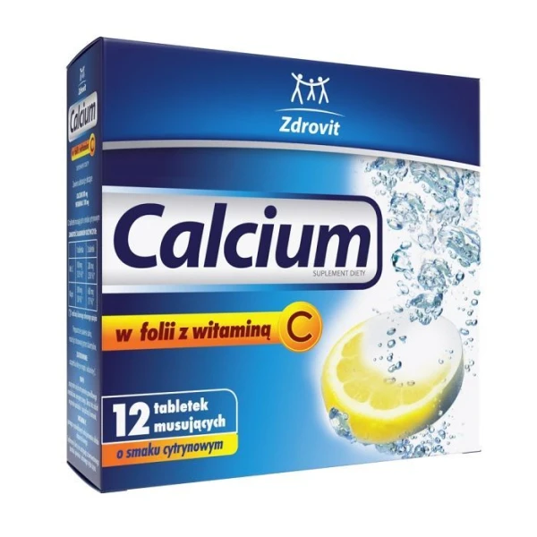 Calcium w folii z witaminą C, smak cytrynowy, 12 tabletek musujących