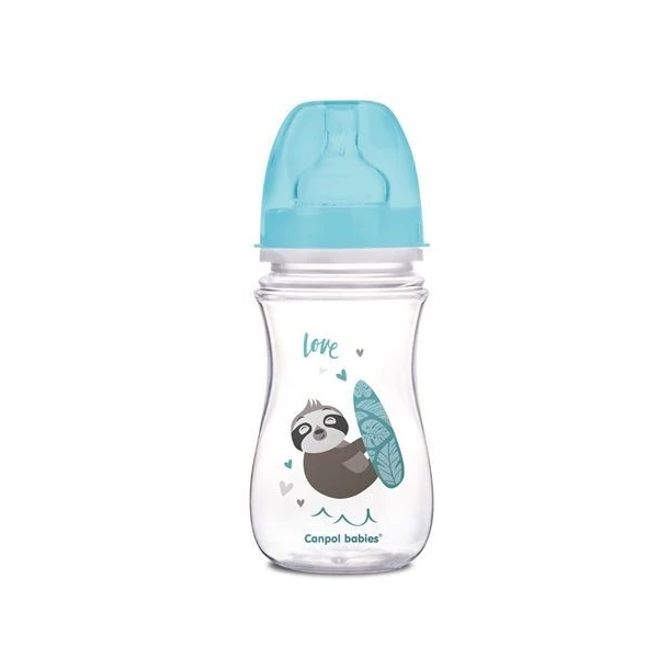 Canpol, butelka antykolkowa, szerokootworowa, Easy Start, Toys, blue, po 3 miesiącu, 35/221, 240ml