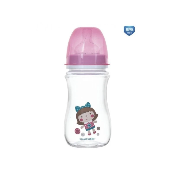 Canpol, butelka antykolkowa, szerokootworowa, Easy Start, Toys, pink, po 3 miesiącu, 35/221, 240ml