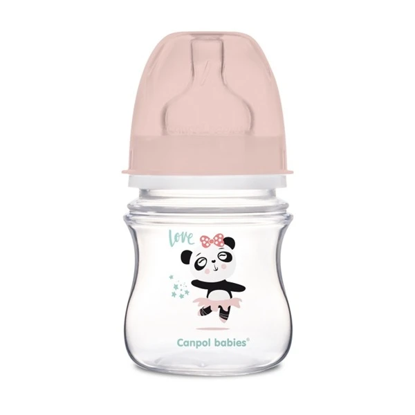 Canpol, butelka antykolkowa, szerokootworowa, Easy Start, Exotic Animals różowa, od urodzenia, 120ml