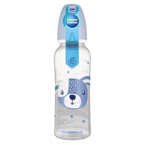 Canpol, butelka wąska, Cute Animals, niebieska, po 12 miesiącu, 11/841, 250ml