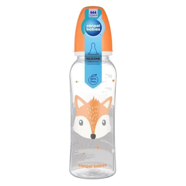 Canpol, butelka wąska, Cute Animals, pomarańczowa, po 12 miesiącu, 11/841, 250ml