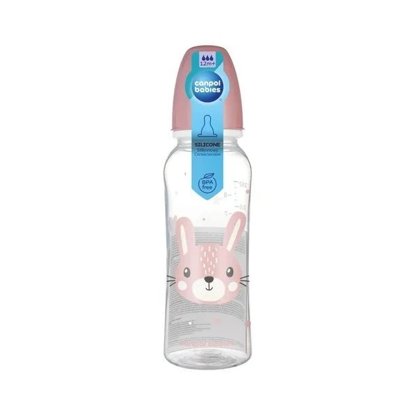 Canpol, butelka wąska, Cute Animals, różowa, po 12 miesiącu, 11/841, 250ml