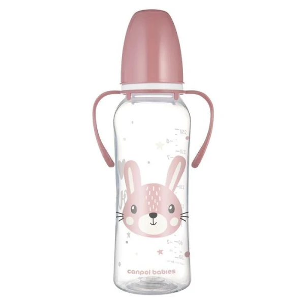 Canpol, butelka wąska z uchwytami, Cute Animals, różowa, po 12 miesiącu, 11/845, 250ml