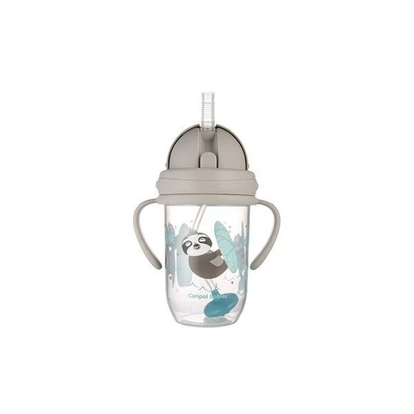 Canpol, kubek ze składaną rurką silikonową, z odważnikiem, Exotic Animals, grey, po 6 miesiącu, 56/606, 270ml