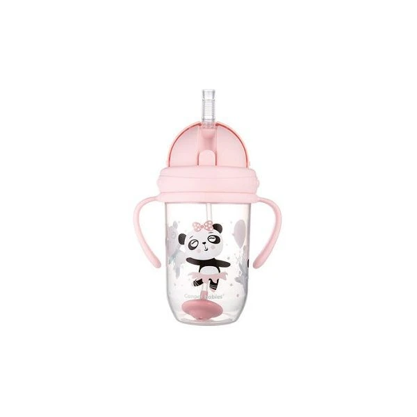 Canpol, kubek ze składaną rurką silikonową, z odważnikiem, Exotic Animals, pink, po 6 miesiącu, 56/606, 270ml
