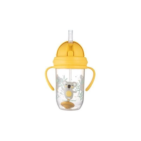 Canpol, kubek ze składaną rurką silikonową, z odważnikiem, Exotic Animals, yellow, po 6 miesiącu, 56/606, 270ml