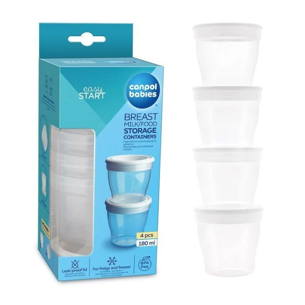 Canpol, pojemniki do przechowywania pokarmu, 12/204, 4 sztuki po 180ml