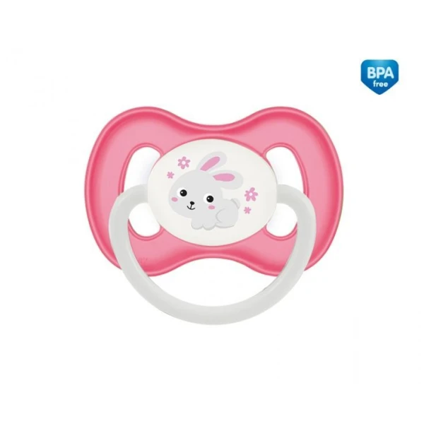 Canpol, smoczek uspokajający, silikonowy, symetryczny, Bunny&Company, pink, 0-6 miesięcy, 23/268, 1 sztuka