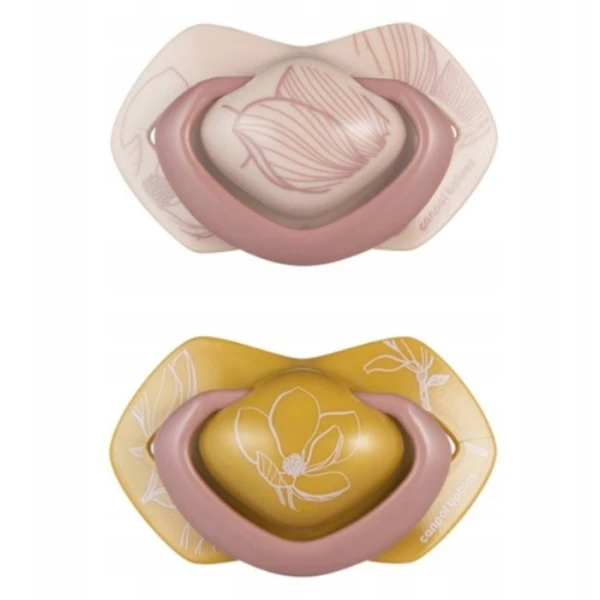Canpol, smoczek uspokajający, silikonowy, symetryczny, Light Touch Gold, pink, 6-18 miesięcy, 22/665, 2 sztuki