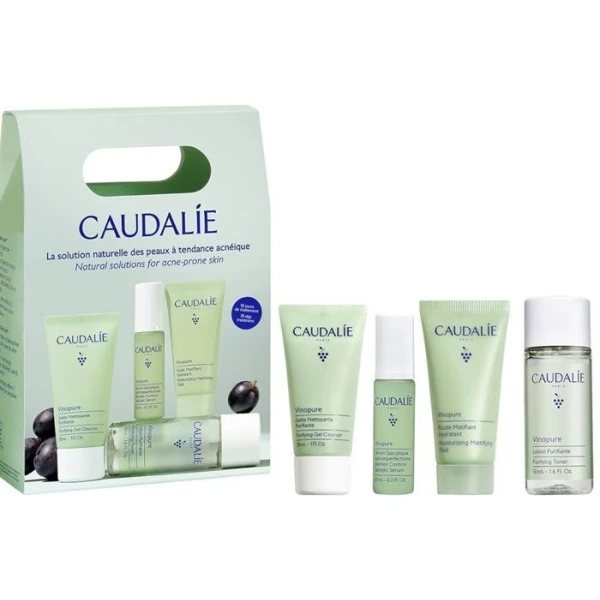 CAUDALIE Caudalie Vinopure, serum, 10ml + fluid matująco-nawilżający, 15ml + tonik oczyszczający, 50ml + żel oczyszczający, 30ml