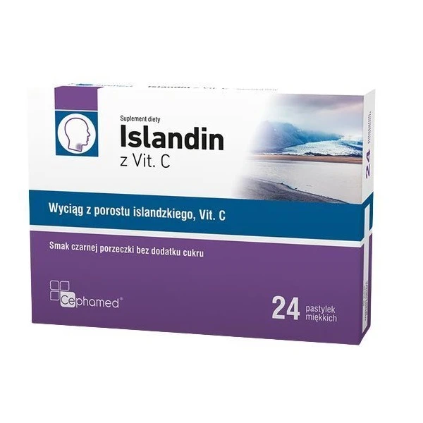 Cephamed, Islandin z Vit. C, smak czarnej porzeczki, 24 pastylki do ssania