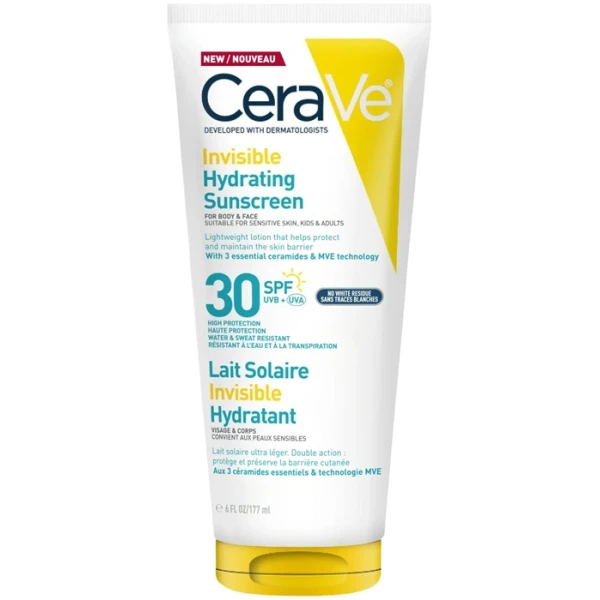 CeraVe, niewidoczny, nawilżający balsam przeciwsłoneczny SPF 30+, do twarzy i ciała, 177ml