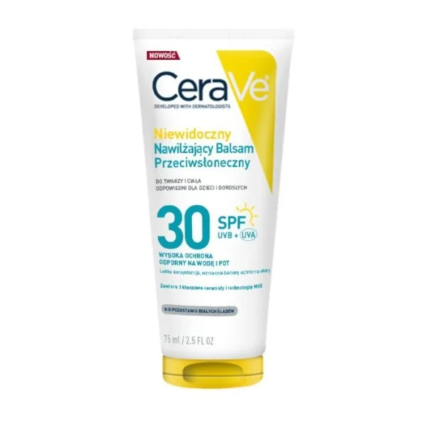 CeraVe, niewidoczny, nawilżający balsam przeciwsłoneczny SPF 30, do twarzy i ciała, 75ml