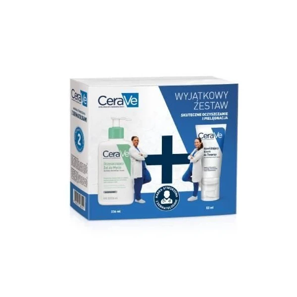 CeraVe, żel oczyszczający do skóry normalnej i tłustej, 236ml + krem nawilżający do twarzy, dla skóry normalnej i suchej, 52ml