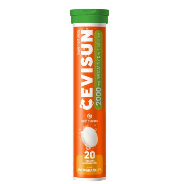 Cevisun, witamina C, smak pomarańczowy, 20 tabletek musujących