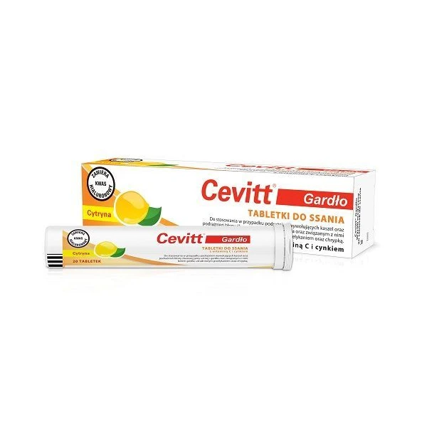Cevitt Gardło, tabletki do ssania z witaminą C i cynkiem, smak cytrynowy, 20 tabletek