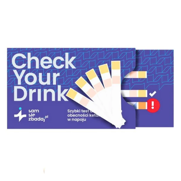 Check Your Drink, szybki test do sprawdzenia ketaminy i GHB w napoju, 5 sztuk