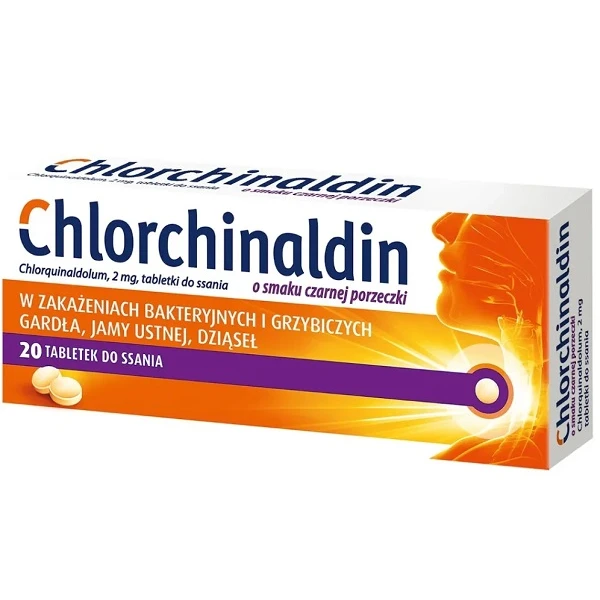 Chlorchinaldin 2mg, smak czarnej porzeczki, 20 tabletek do ssania