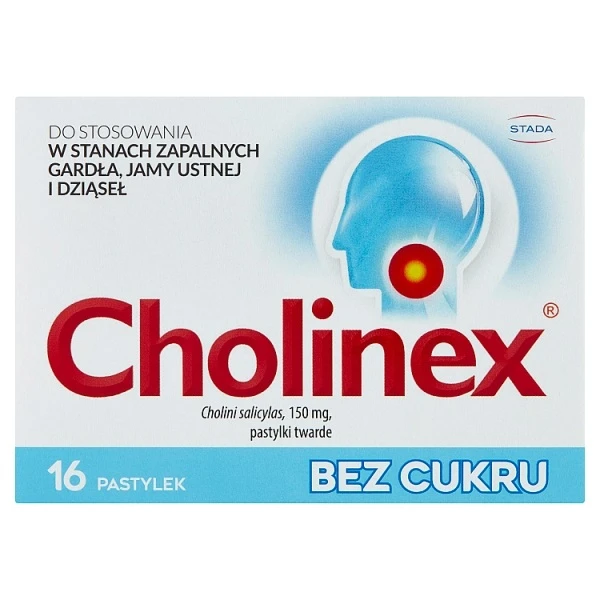 Cholinex 150mg, bez cukru, 16 pastylek do ssania