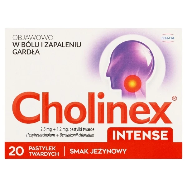 Cholinex Intense (1,2mg+2,5mg), smak jeżynowy, 20 pastylek do ssania