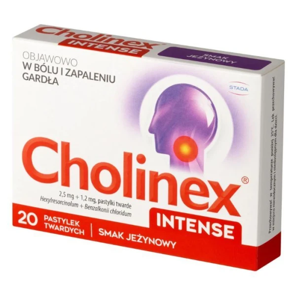 Cholinex Intense (1,2mg+2,5mg), smak jeżynowy, 20 pastylek do ssania