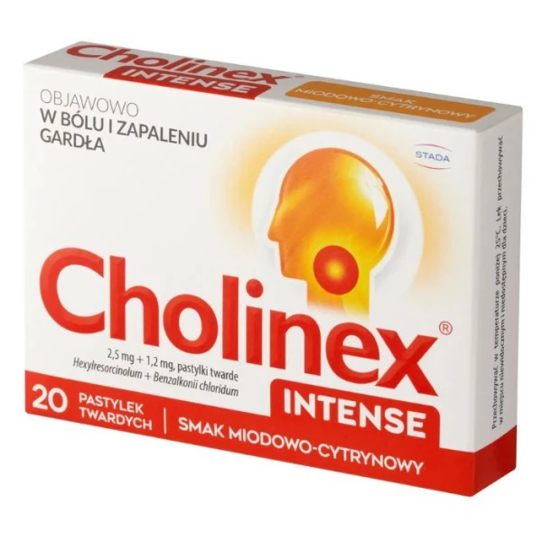 Cholinex Intense (1,2mg+2,5mg), smak miodowo-cytrynowy, 20 pastylek do ssania