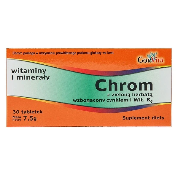 GorVita, chrom z zieloną herbatą, cynkiem i witaminą B6, 30 tabletek