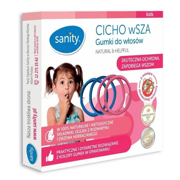 Cicho wSZA, gumki do włosów zapobiegające wszawicy, 2 kolory, po 3 roku życia, 4 sztuki