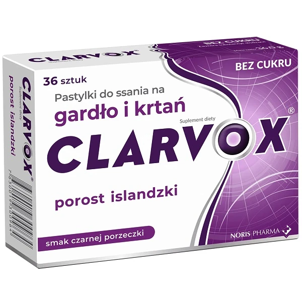 Clarvox, porost islandzki, smak czarnej porzeczki, 36 pastylek do ssania