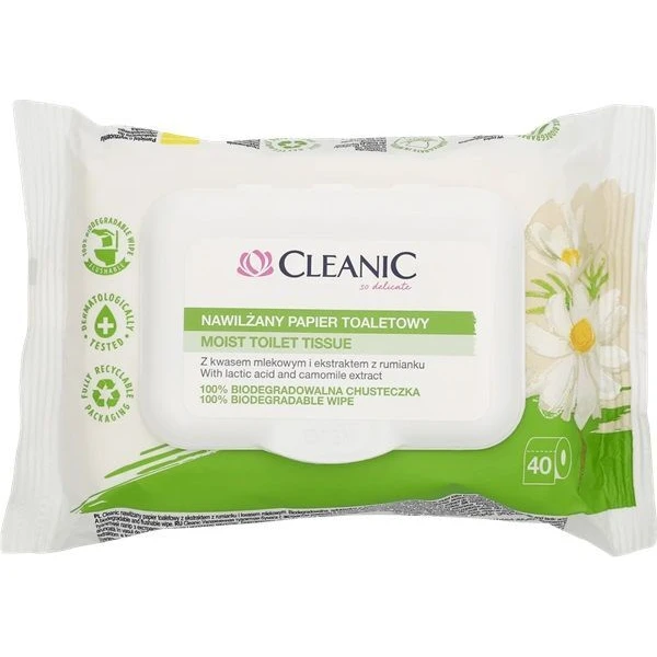 Cleanic, biodegradowalny papier toaletowy nawilżany, 40 sztuk