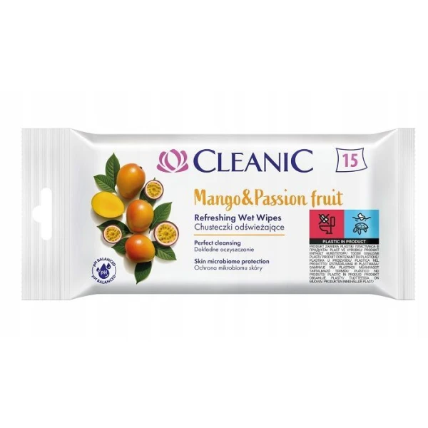Cleanic, chusteczki odświeżające, Mango & Passion Fruit, 15 sztuk