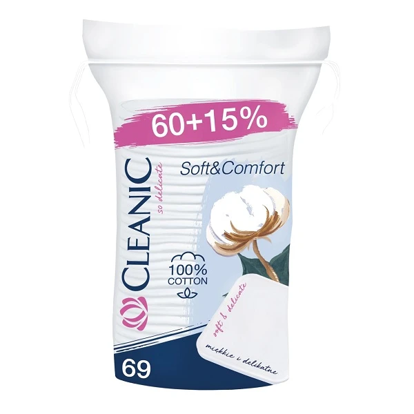 Cleanic Soft&Comfort, płatki kosmetyczne kwadratowe,60 sztuk