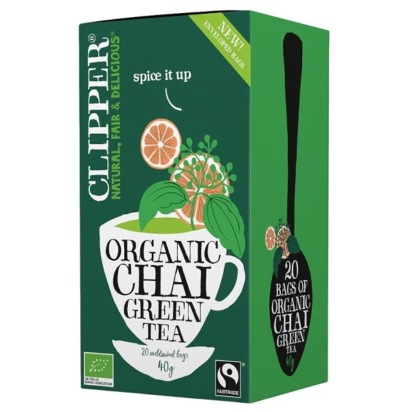 Clipper, herbata zielona Chai, z cynamonem i kardamonem, 20 saszetek