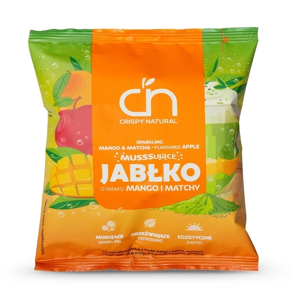 Crispy Natural, Jabłko o smaku mango i matchy, musujące, suszone chipsy z jabłek, 18g