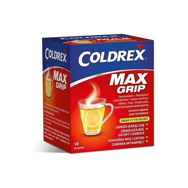 Coldrex MaxGrip (1000mg+10mg+40mg), proszek, smak cytrynowy, 14 saszetek