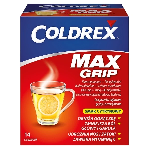 Coldrex MaxGrip (1000mg+10mg+40mg), proszek, smak cytrynowy, 14 saszetek