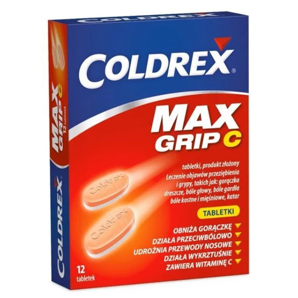 Coldrex Maxgrip C (500mg+25mg+5mg+20mg+30mg), 12 tabletek