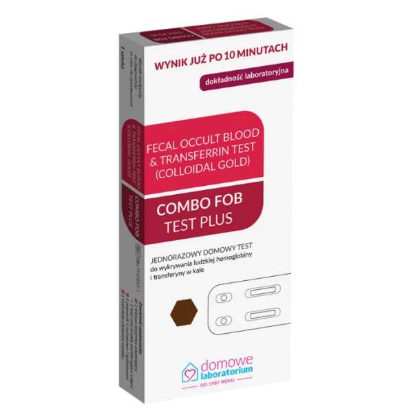 Test diagnostyczny Domowe Laboratorium, Combo Fob Test Plus, test do wykrywania hemoglobiny i transferryny w kale, 1 sztuka
