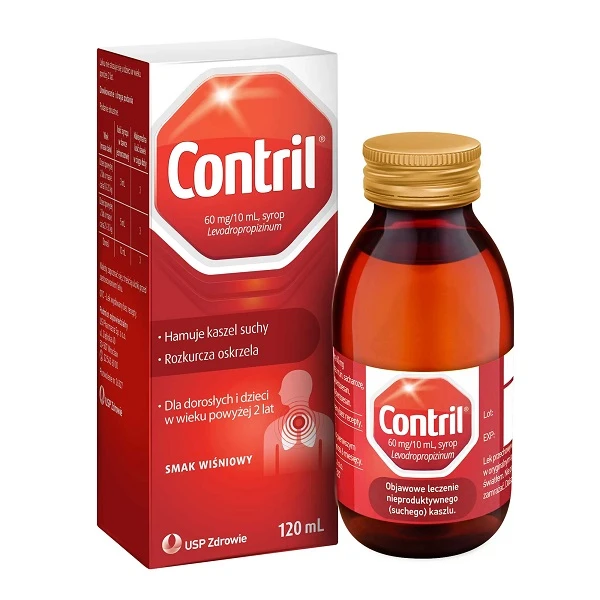 [DATA - 2026-12-31] Contril 60mg/10ml, syrop dla dorosłych i dzieci powyżej 2 roku życia, smak wiśniowy, 120ml