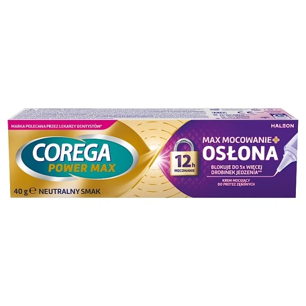 Corega Power Max Mocowanie + Osłona, krem mocujący do protez zębowych, 40g