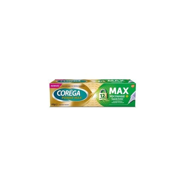 Corega Power Max, Mocowanie + Świeżość, krem mocujący do protez zębowych, smak miętowy, 40g