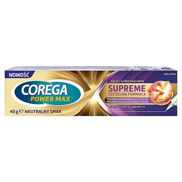 Corega Power Max Supreme Szczelna Formuła, krem mocujący do protez zębowych, smak neutralnyy, 40g