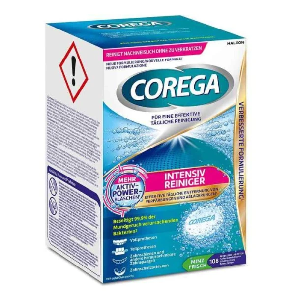 Corega Tabs Intensiv, tabletki do czyszczenia protez zębowych, świeża mięta, 108 sztuk