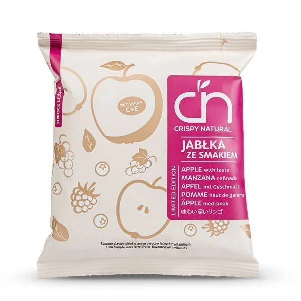 Crispy Natural, Jabłka ze smakiem - owoce leśne, suszone chipsy z jabłek, 18g