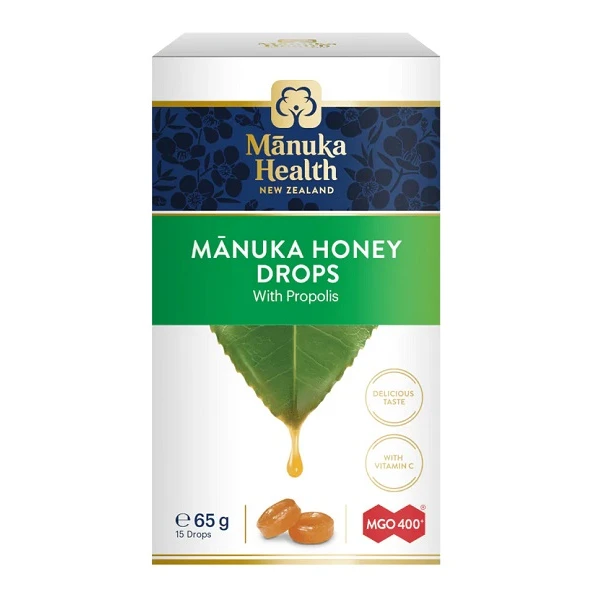 Manuka Health, Cukierki z Miodem Manuka MGO 400+, Propolisem i witaminą C, 15 sztuk